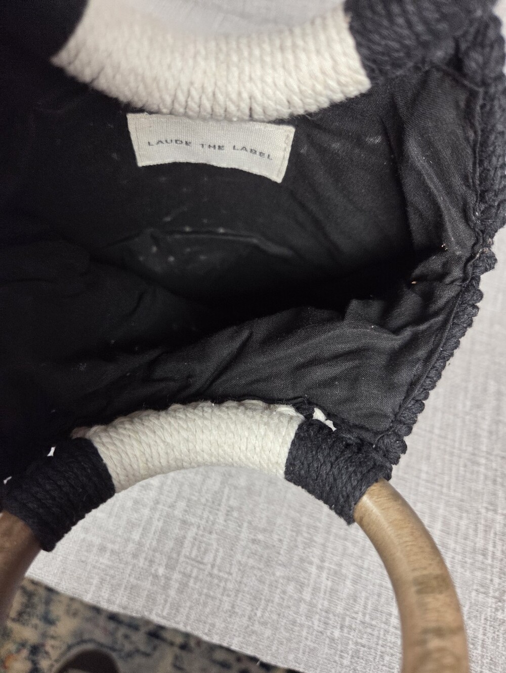 Laude the Label Crochet Mini Tote Bag Black Off White Macrame Purse - Picture 4 of 7